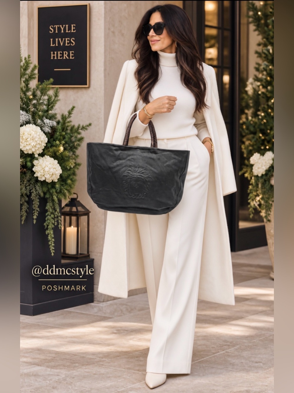 Versace Couture Black pleather Tote with Braided Handles